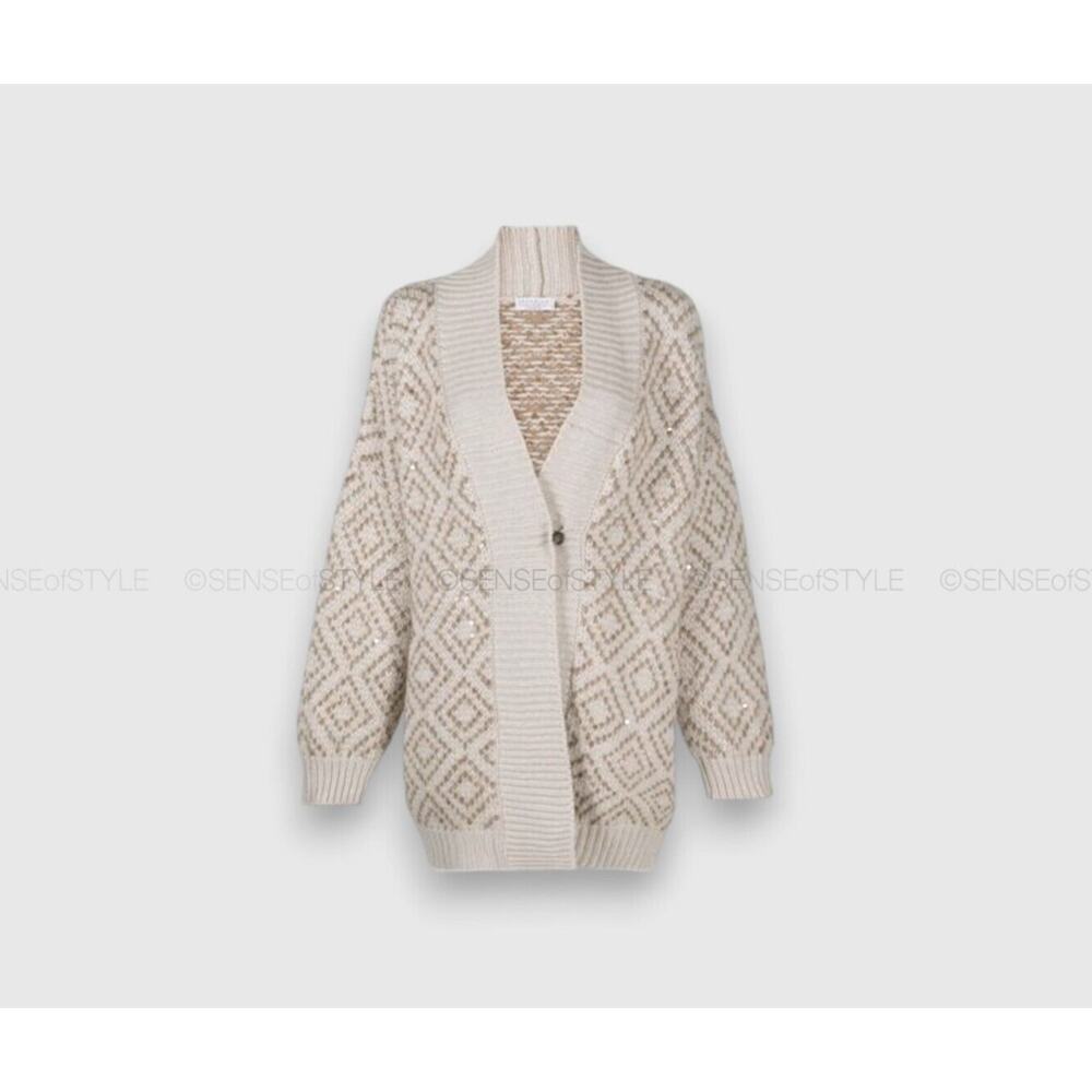 Brunello Cucinelli Women's Cashmere Blend Cardigan Sweater Argyle Size XXS